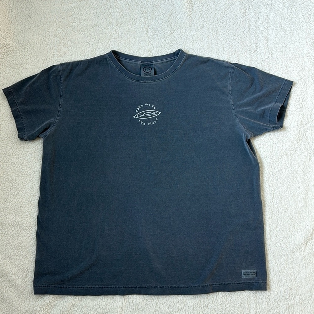 Life Is Good XL Dark Blue Tee Shirt - Kayak “Take me to the river”